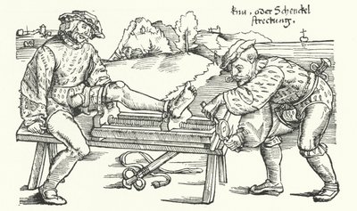Gerät zum Richten eines verletzten Beins (Gravur) von German School
