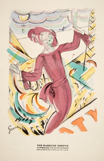 Die Rasende Treppe, Werbung für Kleid von Eugen Mossner, aus Styl, veröffentlicht 1922 von German School