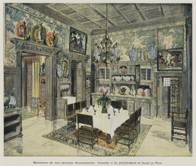 Speisezimmer eines wohlhabenden rheinischen Industriellen, hergestellt von der A Bembe Möbelmanufaktur in Mainz, Deutschland (farbiger Stich) von German School