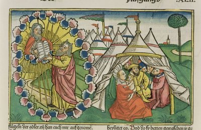 Exodus 20:1-5 Mose empfängt die Zehn Gebote, aus der Nürnberger Bibel (Biblia Sacra Germanaica) von German School