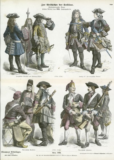 Französische und österreichische Militäruniformen, frühes 18. Jahrhundert von German School