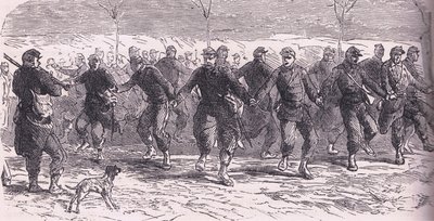 Französische Soldaten tanzen im Lager, Cassells Geschichte des Krieges zwischen Frankreich und Deutschland, veröffentlicht von Cassell and Company Limited, ca. 1890 von German School