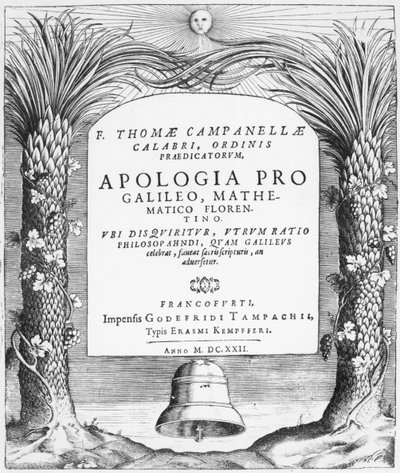 Frontispiz zu Apologia pro Galileo, Mathematico Florentino von Tommaso Campanella, veröffentlicht in Frankfurt, 1622 von German School