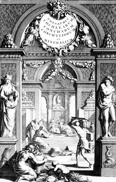 Frontispiz zu Thesaurus imaginum piscium testaceorum von Georg Eberhard Rumphius, Ausgabe veröffentlicht 1739 von German School