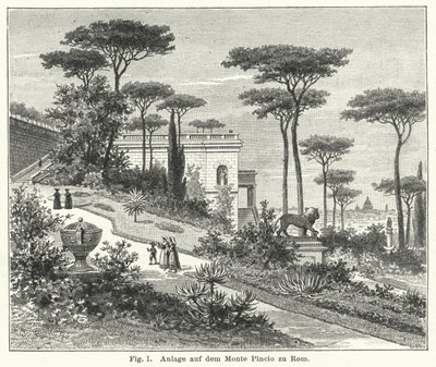 Gartengestaltung: Monte Pincio, Rom, Italien (Gravur) von German School