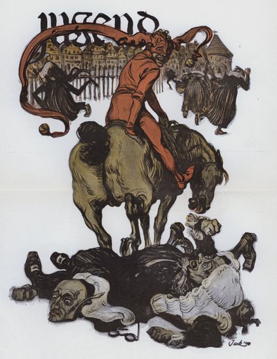 Deutsche Karikatur aus der Zeitschrift Jugend (Farblithografie) von German School