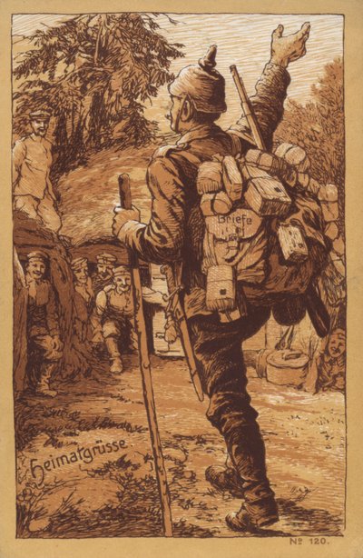 Deutscher Soldat bringt Post und wird bei seiner Rückkehr zu seiner Einheit herzlich empfangen von German School