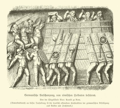 Germanische Befestigung unter Angriff von römischen Soldaten von German School