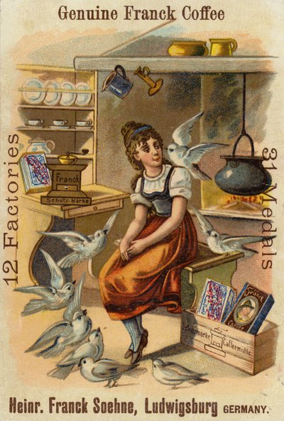 Mädchen mit Tauben, Werbung für echten Franck Kaffee von German School