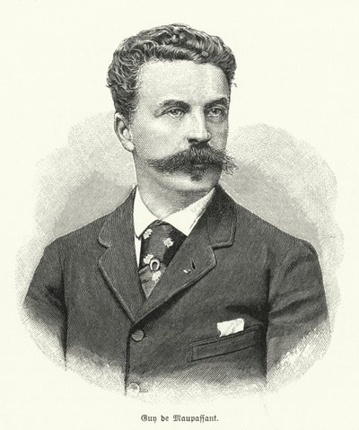 Guy de Maupassant, französischer Kurzgeschichtenautor (Lithografie) von German School