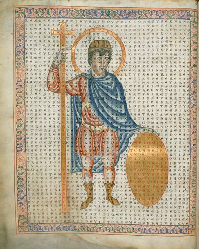Kaiser Ludwig I., der Fromme, hält ein Kreuz und einen Schild, aus 