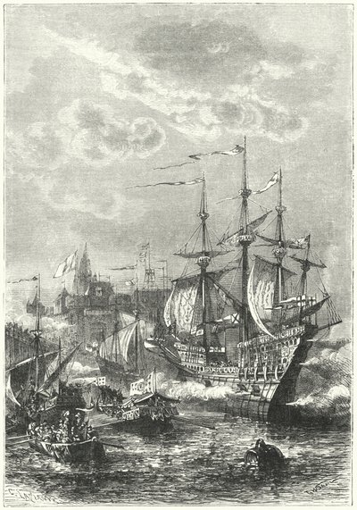 Heinrich VIII. und die englische Flotte landen in Calais von German School