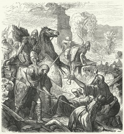 Ungarische Eindringlinge in Italien, frühes 10. Jahrhundert (Gravur) von German School