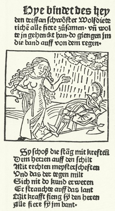 Illustration aus der Geschichte des romantischen Helden Wolfdietrich, veröffentlicht von Hans Schönsperger in Augsburg im Jahr 1491 (Stich) von German School