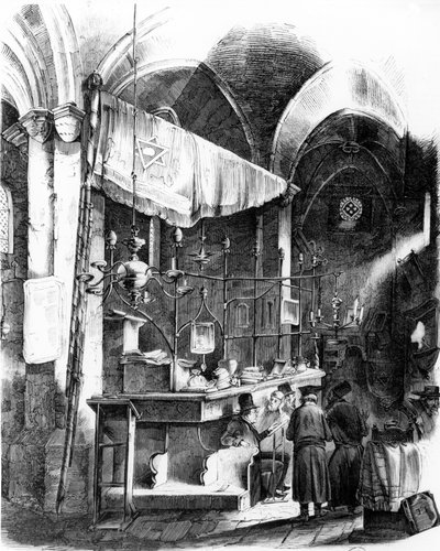 Innenansicht der Altneuschule (Alt-Neue Synagoge), Prag, 1852 von German School