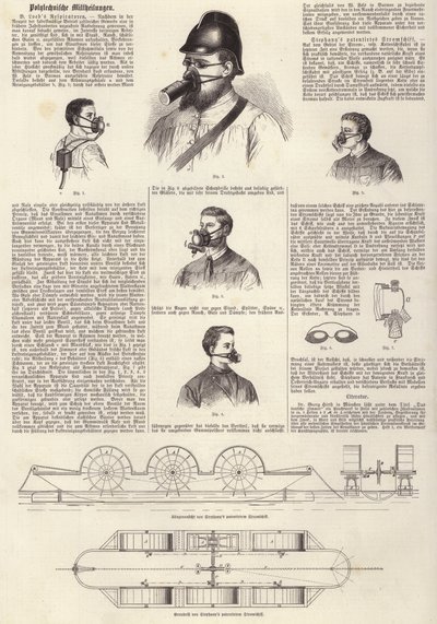 Erfindungen: B. Loebs Atemschutzgeräte und Stephanys patentiertes Motorboot (Gravur) von German School