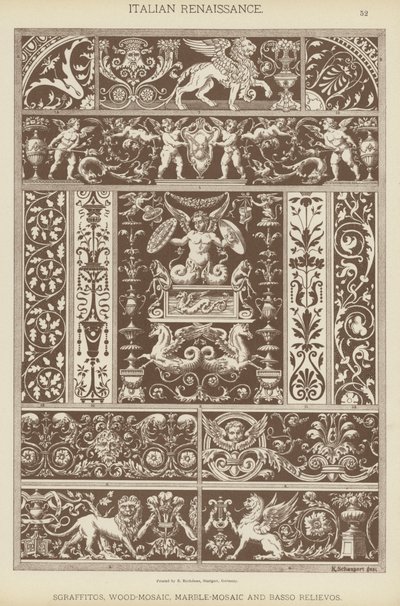Italienische Renaissance, Sgraffitos, Holz-Mosaik, Marmor-Mosaik und Basso Relievos von German School
