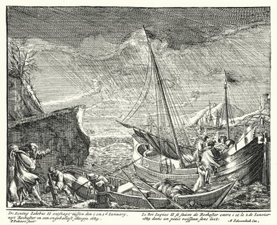 König James II. flieht aus England und verlässt Rochester in einem kleinen Boot von German School