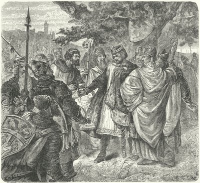 König Johann stimmt der Magna Carta in Runnymede zu von German School