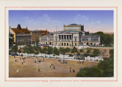 Leipzig, Augustusplatz und Neues Theater (Farblithografie) von German School