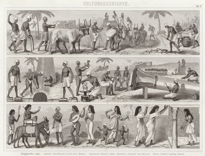 Leben im antiken Ägypten. Illustration für Bilder-Atlas (Stich) von German School