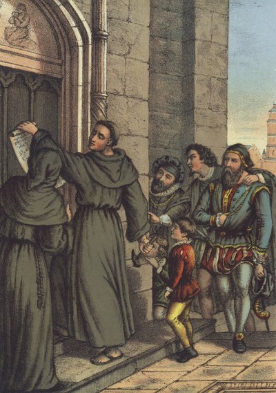 Luther nagelt seine 95 Thesen an die Tür der Allerheiligenkirche, Wittenberg von German School