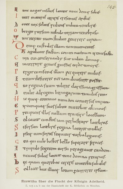 Manuskript von Hrotswitha von Gandersheim über die Flucht von Königin Adelheid von German School