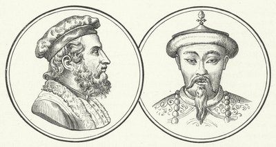 Marco Polo und Kublai Khan (Gravur) von German School