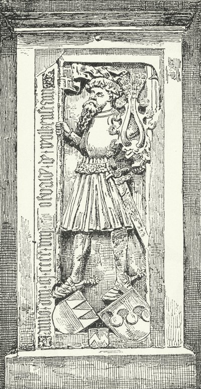 Gedenkstein im Brixner Dom des deutschen Dichters und Diplomaten Oswald von Wolkenstein (Gravur) von German School