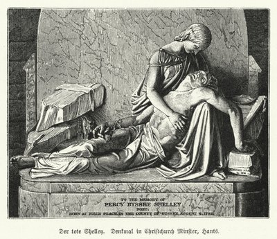 Denkmal für den englischen Dichter Percy Bysshe Shelley, Christchurch Priory, Dorset (Lithografie) von German School