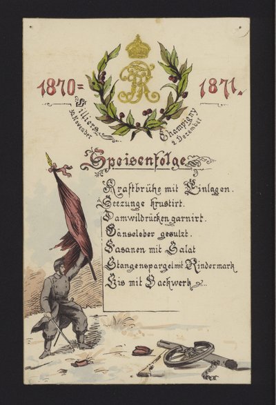 Neujahrsbankette der besetzenden Deutschen in Villiers und Champigny, Paris, 30. Dezember 1870 und 2. Januar 1871 von German School