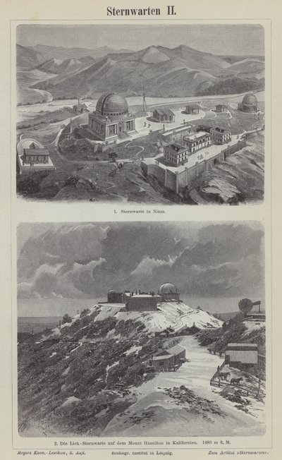 Observatorium von Nizza, Frankreich, und das Lick-Observatorium, Mount Hamilton, Kalifornien, USA von German School
