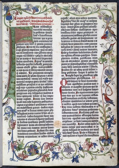 Seite aus der Gutenberg-Bibel, mit Erfurter Illumination von German School