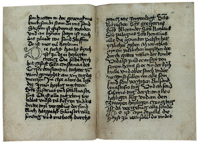 Seiten aus einer deutschsprachigen Ausgabe von Mirabilia Romae, Historia et Descriptio Urbis Romae von Pseudo-Aegidius Romanus, möglicherweise veröffentlicht von Ulrich Han, Rom, ca. 1475 von German School