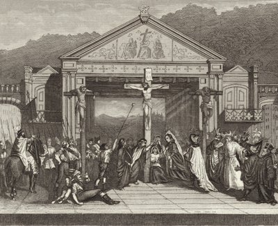 Passionsspiel in Oberammergau, Bayern, Deutschland. Illustration für Bilder-Atlas (Gravur) von German School