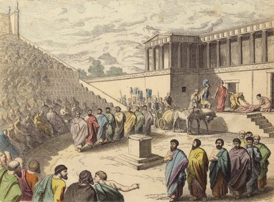 Aufführung des Stücks Agamemnon in einem Theater im antiken Griechenland von German School