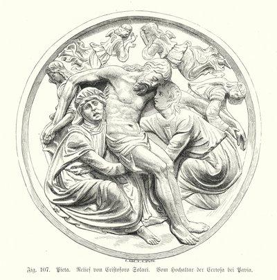 Pieta, Relief von Cristoforo Solari vom Hochaltar der Certosa di Pavia, Italien (Gravur) von German School
