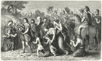 Polybius trägt die Asche von Philopoemen in feierlicher Prozession nach Megalopolis von German School