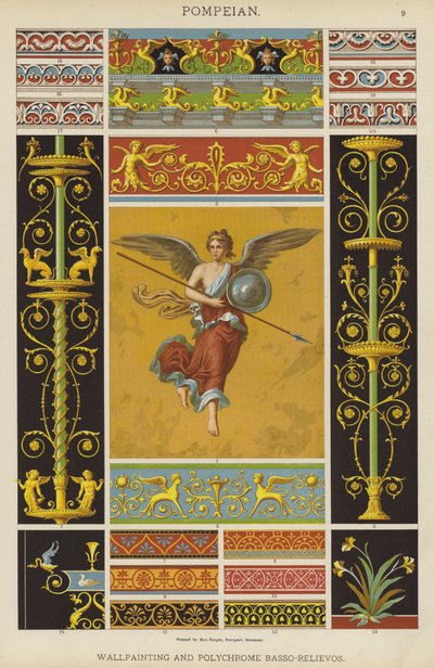 Pompejanisch, Wandmalerei und Polychrome Basso-Relievos von German School