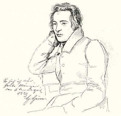 Porträt des deutschen Dichters und Schriftstellers Heinrich Heine als junger Mann (Stich) von German School