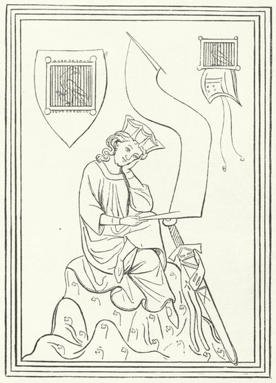Porträt des mittelhochdeutschen Lyrikers Walther von der Vogelweide aus dem Codex Manesse (Stich) von German School