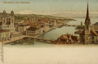 Postkarte mit einer Gesamtansicht der Stadt Zürich von German School