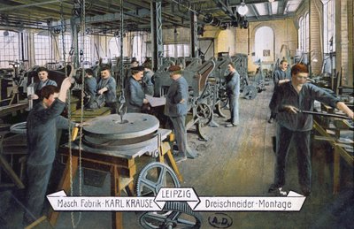 Postkarte, die die Karl-Krause-Fabrik in Leipzig zeigt, ca. 1905 von German School