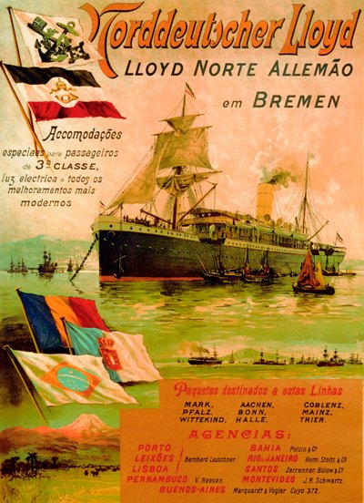 Plakat zur Werbung für die Norddeutsche Lloyd-Linie, 1898 von German School