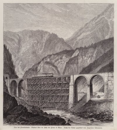 Eisenbahnviadukt über den Fluss Fella bei Ponte di Muro, Friaul, Italien (Stich) von German School