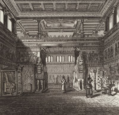 Rekonstruktion der Halle eines assyrischen Königs. Illustration für Bilder-Atlas von German School