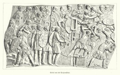 Relief von Trajanssäule, Rom, Darstellung der Römer, die die Daker besiegen (Gravur) von German School
