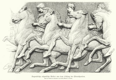 Relief vom Parthenonfries, das athenische Jugendliche auf Pferden darstellt von German School