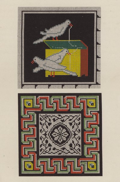Reproduktion eines Bodenmosaiks aus Pompeji als Stickerei (Chromolithografie) von German School