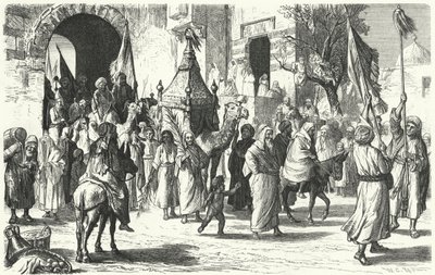 Rückkehr einer Karawane von Pilgern nach Mekka (Gravur) von German School